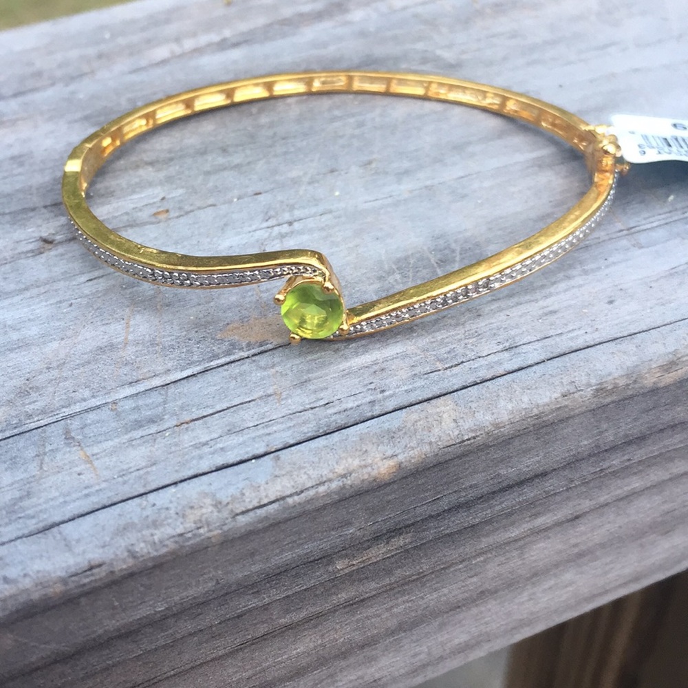 Gold Bangle with Peridot Birthstone